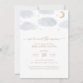 Over the Moon Blue Watercolor Baby Shower Invitation (Front)