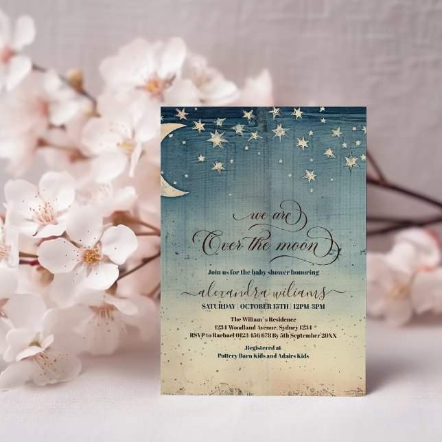 Over the Moon Blue Watercolor Baby Shower Invitation (Creator Uploaded)