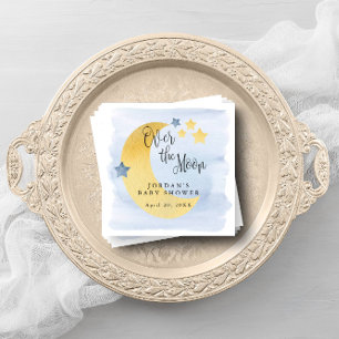 Over the Moon, Blue Watercolor Personalized Napkins