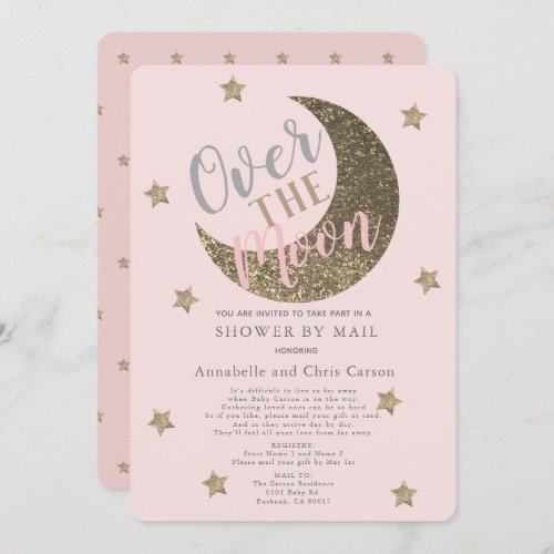 Over the Moon Blush Pink Baby Shower By Mail Invitation