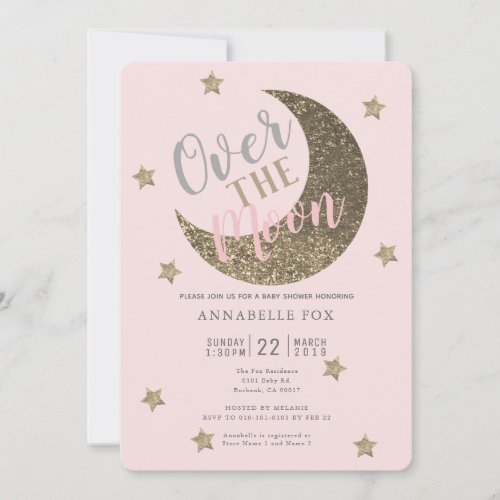 Over the Moon Blush Pink Baby Shower Invitation