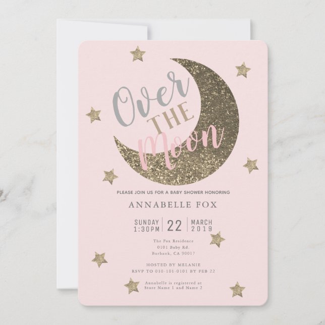 Over the Moon Blush Pink Baby Shower Invitation (Front)