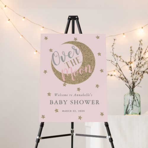 Over the Moon Blush Pink Baby Shower Welcome Foam Board
