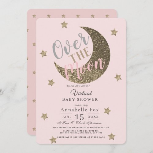 Over the Moon Blush Pink Virtual Baby Shower Invitation