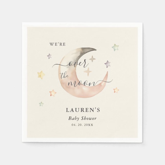 Over The Moon Boho Celestial Baby shower Napkins (Front)