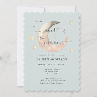 Over The Moon Boho Celestial Blue Baby shower Invitation