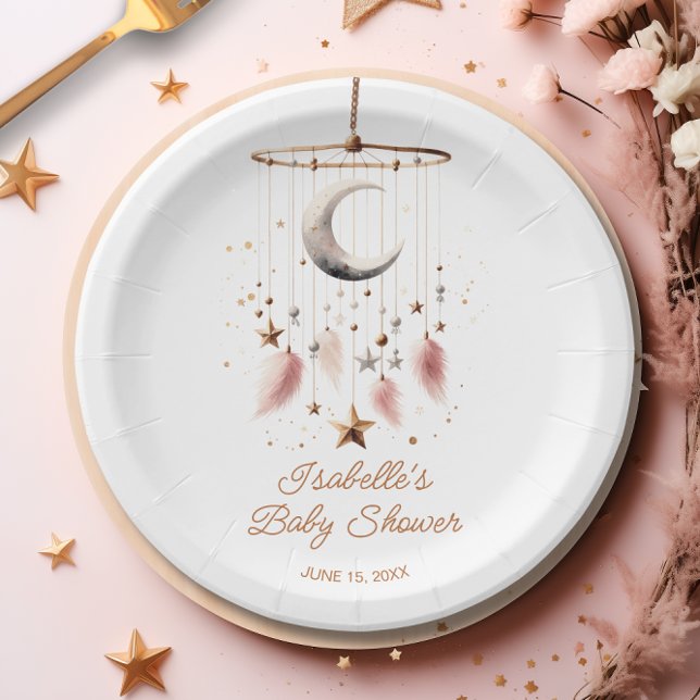 Over the Moon Boho Celestial Girl Baby Shower  Paper Plates (Over the Moon Boho Celestial Girl Baby Shower Paper Plates)