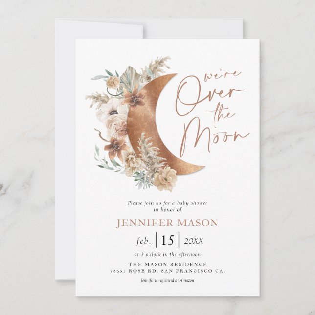 Over the Moon Boho Gender Neutral Baby Shower Invitation (Front)