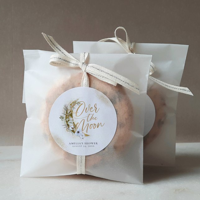 Over the Moon Boho Gold Dust & Clouds Classic Round Sticker (Creator Uploaded)