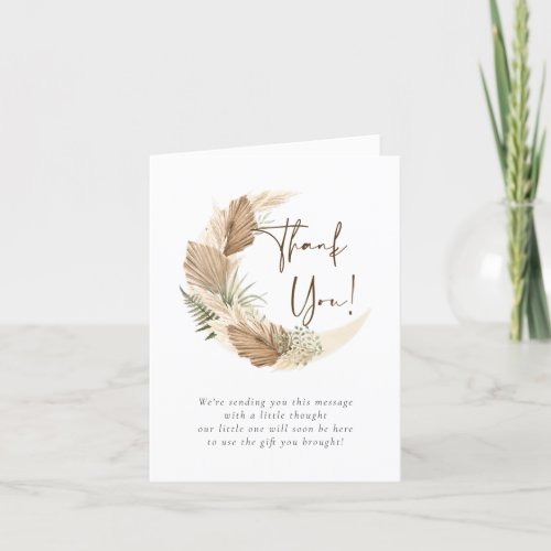 Over The Moon Boho Palm  Pampas Grass Baby Shower Thank You Card