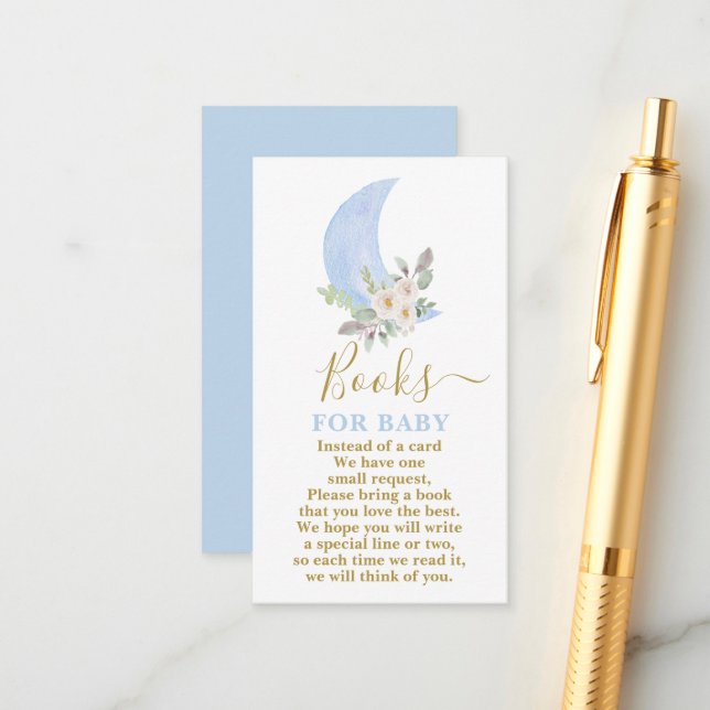 Over the moon Books for Baby Boy Card (Front/Back In Situ)