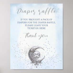 Over The Moon Boy Baby Shower Diaper Raffle Sign
