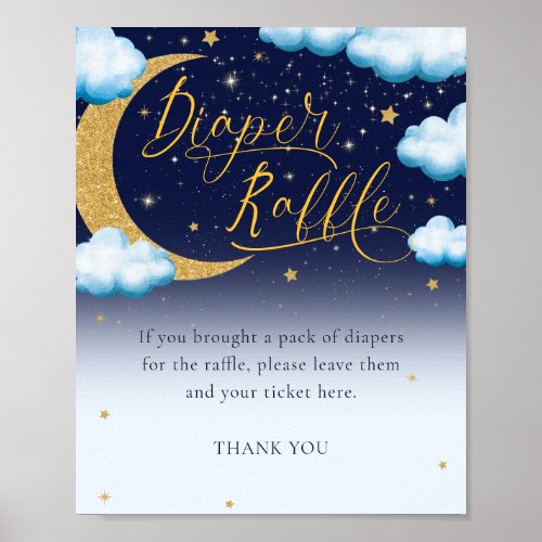 Over the Moon Boy Baby Shower Diaper Raffle Sign