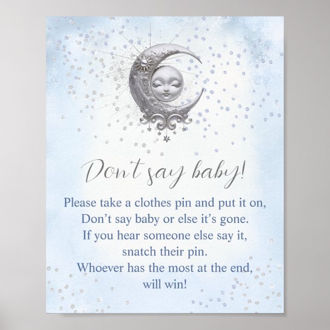 Over The Moon Boy Baby Shower Don't Say Baby Game Poster (Front)