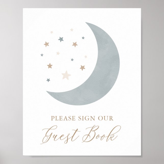 Over the Moon Boy Baby Shower Guest Book Sign (Front)