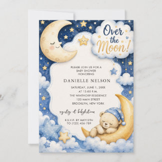 Over the Moon Boy Baby Shower Invitation