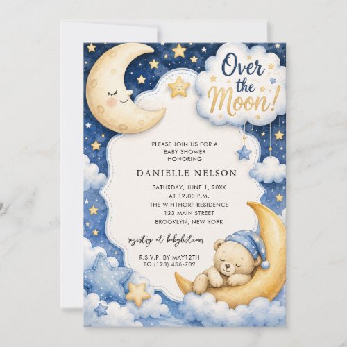 Over the Moon Boy Baby Shower Invitation
