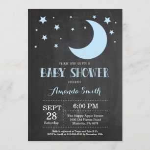 Over the Moon Boy Baby Shower Invitation Blue