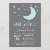 Over the Moon Boy Baby Shower Invitation Blue