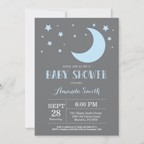 Over the Moon Boy Baby Shower Invitation Blue