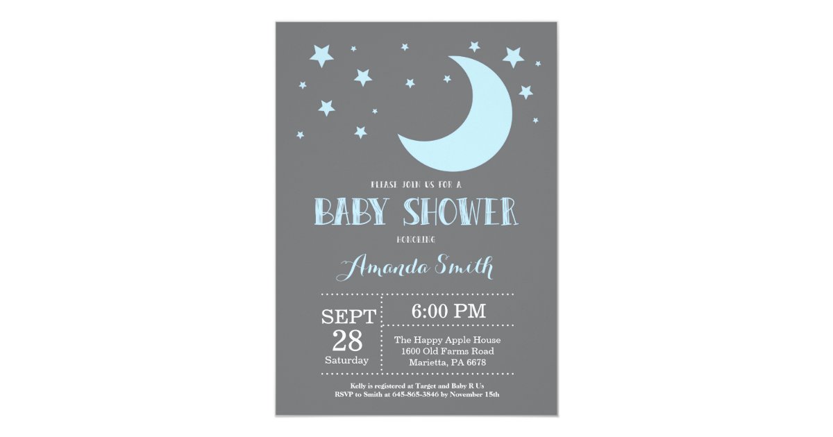 Over The Moon Boy Baby Shower Invitation Blue Zazzle Com