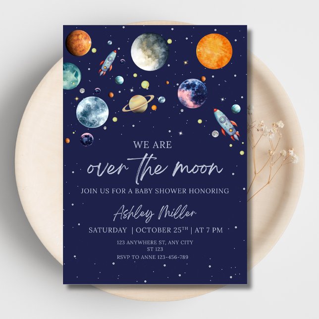 Over The Moon Boy Baby Shower Invite, Outer Space Foil Invitation (Creator Uploaded)