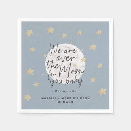 Over The Moon Boy Baby Shower Paper Napkins