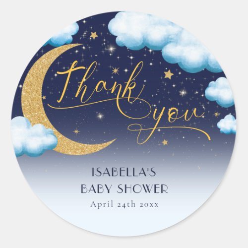 Over the Moon Boy Baby Shower Thank You Classic Round Sticker