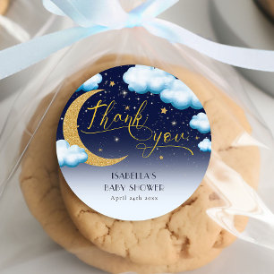 Over the Moon Boy Baby Shower Thank You Classic Round Sticker