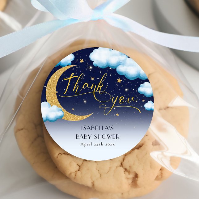 Over the Moon Boy Baby Shower Thank You Classic Round Sticker (Creator Uploaded)