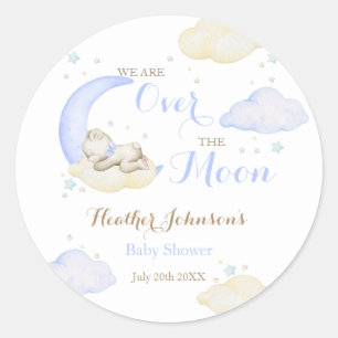Over The Moon Boy Bear Baby Shower Classic Round Sticker
