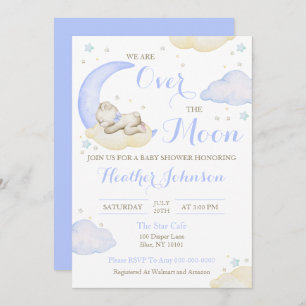Over The Moon Boy Bear Baby Shower Invitation