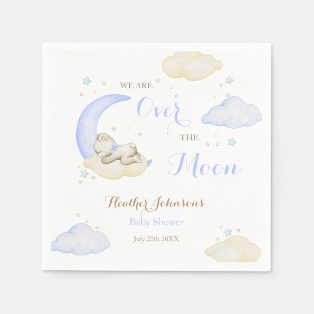 Over The Moon Boy Bear Baby Shower Napkins (Front)
