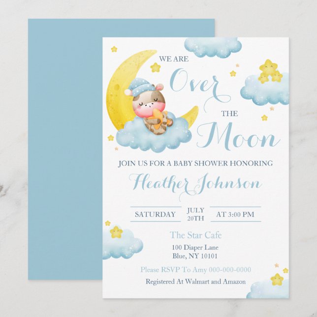 Over The Moon Boy Cow Baby Shower Invitation (Front/Back)