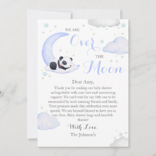 Over The Moon Boy Panda Bear Baby Shower Thank You Card