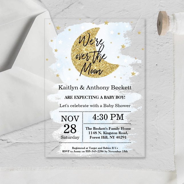 Over The Moon | Boys Baby Shower Acrylic Invitations (Creator Uploaded)