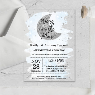 Over The Moon Boys Baby Shower Acrylic Invitations