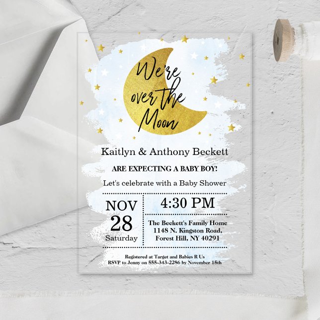 Over The Moon | Boys Baby Shower Acrylic Invitations (Creator Uploaded)