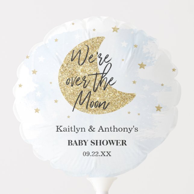 Over The Moon | Boys Baby Shower Balloon (Front)