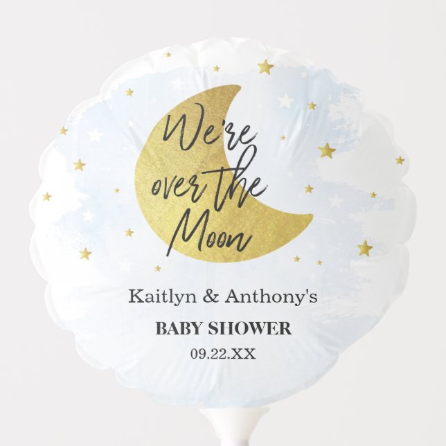 Over The Moon | Boys Baby Shower Balloon (Front)