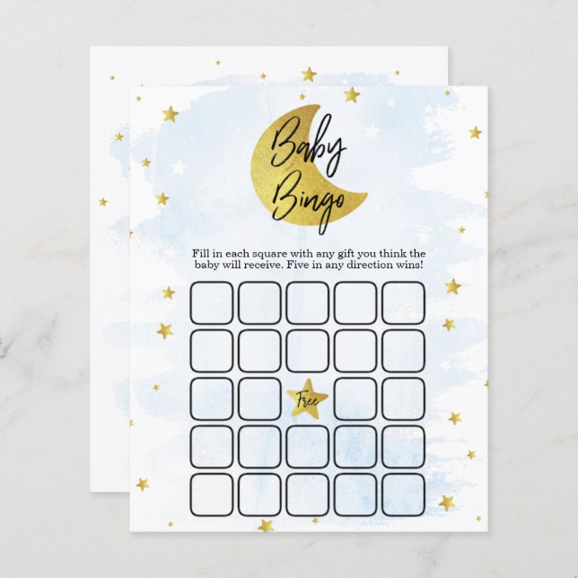 Over The Moon | Boys Baby Shower Bingo (Front/Back)
