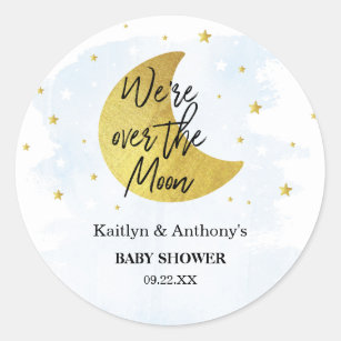 Over The Moon   Boys Baby Shower Classic Round Sticker