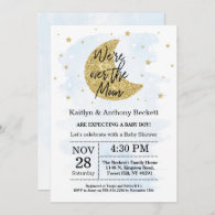 Over The Moon | Boys Baby Shower Invitation