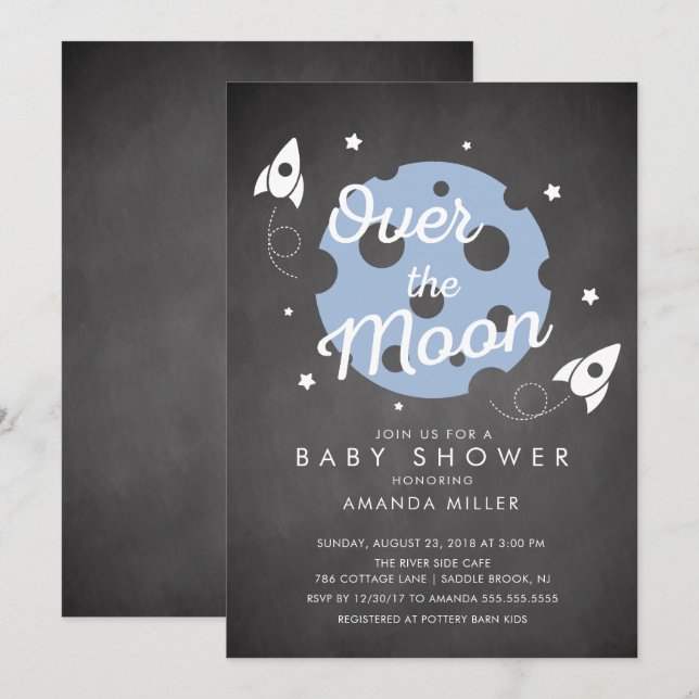 Over the Moon Boys Baby Shower Invitation (Front/Back)