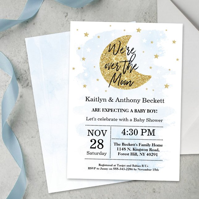 Over The Moon | Boys Baby Shower Invitation (Creator Uploaded)