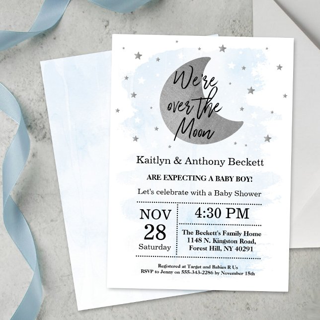 Over The Moon | Boys Baby Shower Invitation (Creator Uploaded)