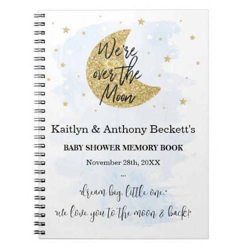 Over The Moon  Boys Baby Shower Memory Book
