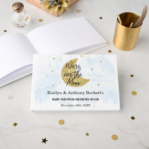 Over The Moon   Boys Baby Shower Memory Guest Book