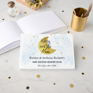 Over The Moon   Boys Baby Shower Memory Guest Book