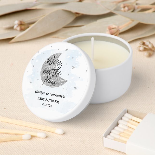 Over The Moon | Boys Baby Shower Mini Candle Favors (Insitu)